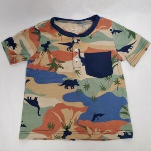 Toddler Boys Carters Dinosaur Camouflaged Tee Shirt Pocket Blue Tan Green Orange